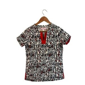 Koi Nurses Scrubs Small S Numbers Letters Top Kathy Peterson Black Red
